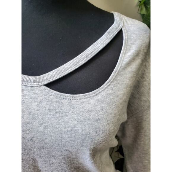 Xersion Women Solid Gray Polyester Cold Shoulder Sleeve Knee Length Dress Size L - Picture 6 of 11